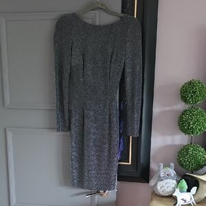 le chateau Silver Metallic Long-Sleeve Sheath Dress Xs
